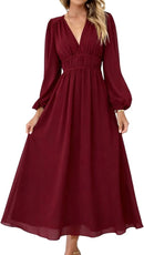 Women's Floral Maxi Dress | Long Sleeve V-Neck Boho Dress