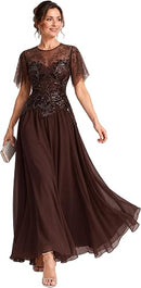 Women's Sequin A-Line Mother of the Bride Dress | Formal Maxi