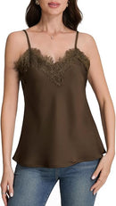 Women's Satin Camisole Top | Lace V-Neck Adjustable Straps