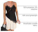 Women's Satin Camisole Top | Lace Trim V-Neck Open Back