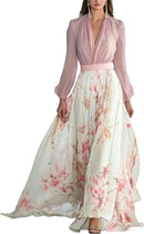 Women's Floral Boho Maxi Dress | Long Sleeve Chiffon