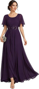 Women's Chiffon Formal Wedding Guest Dress | Floral Applique