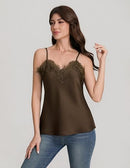Women's Satin Camisole Top | Lace V-Neck Adjustable Straps