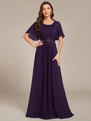 Women's Chiffon Formal Wedding Guest Dress | Floral Applique