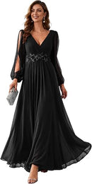 Women's Fall Long Sleeve Mother of the Bride Dress | Chiffon