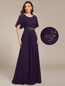 Women's Chiffon Formal Wedding Guest Dress | Floral Applique