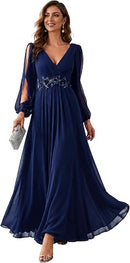 Women's Long Sleeve Mother of the Bride Dress | Formal Chiffon