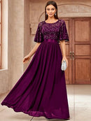 Women's Sequin Lace Wedding Guest Dress | Butterfly Sleeve Maxi
