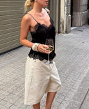Women's Satin Camisole Top | Lace Trim V-Neck Open Back