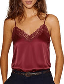 Women's Satin Silk Camisole | Lace Trim V-Neck Top