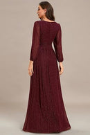 Women's Long Sleeve Glitter Evening Gown | Fall Formal Dress