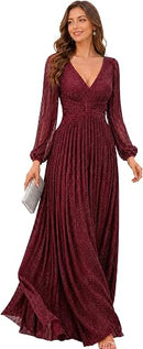 Women's Long Sleeve Glitter Evening Gown | Fall Formal Dress