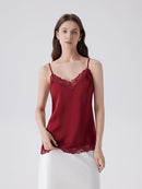 Women's Satin Silk Camisole | Lace Trim V-Neck Top