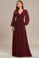 Women's Long Sleeve Glitter Evening Gown | Fall Formal Dress