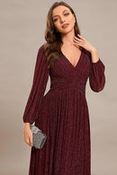 Women's Long Sleeve Glitter Evening Gown | Fall Formal Dress