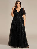 Plus Size Sequin V-Neck Formal Evening Gown | A-Line Dress