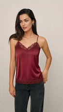 Women's Satin Silk Camisole | Lace Trim V-Neck Top