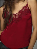 Women's Satin Lace Camisole | V-Neck Sleeveless Tank Top