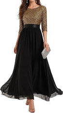 Women's Sequin Maxi Formal Dress | Fall Winter Evening Gown