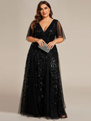 Plus Size Sequin V-Neck Formal Evening Gown | A-Line Dress