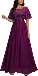 Women's Sequin Lace Wedding Guest Dress | Butterfly Sleeve Maxi