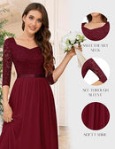 Women's 3/4 Sleeve Lace Maxi Dress | Bridesmaid & Mother of Bride